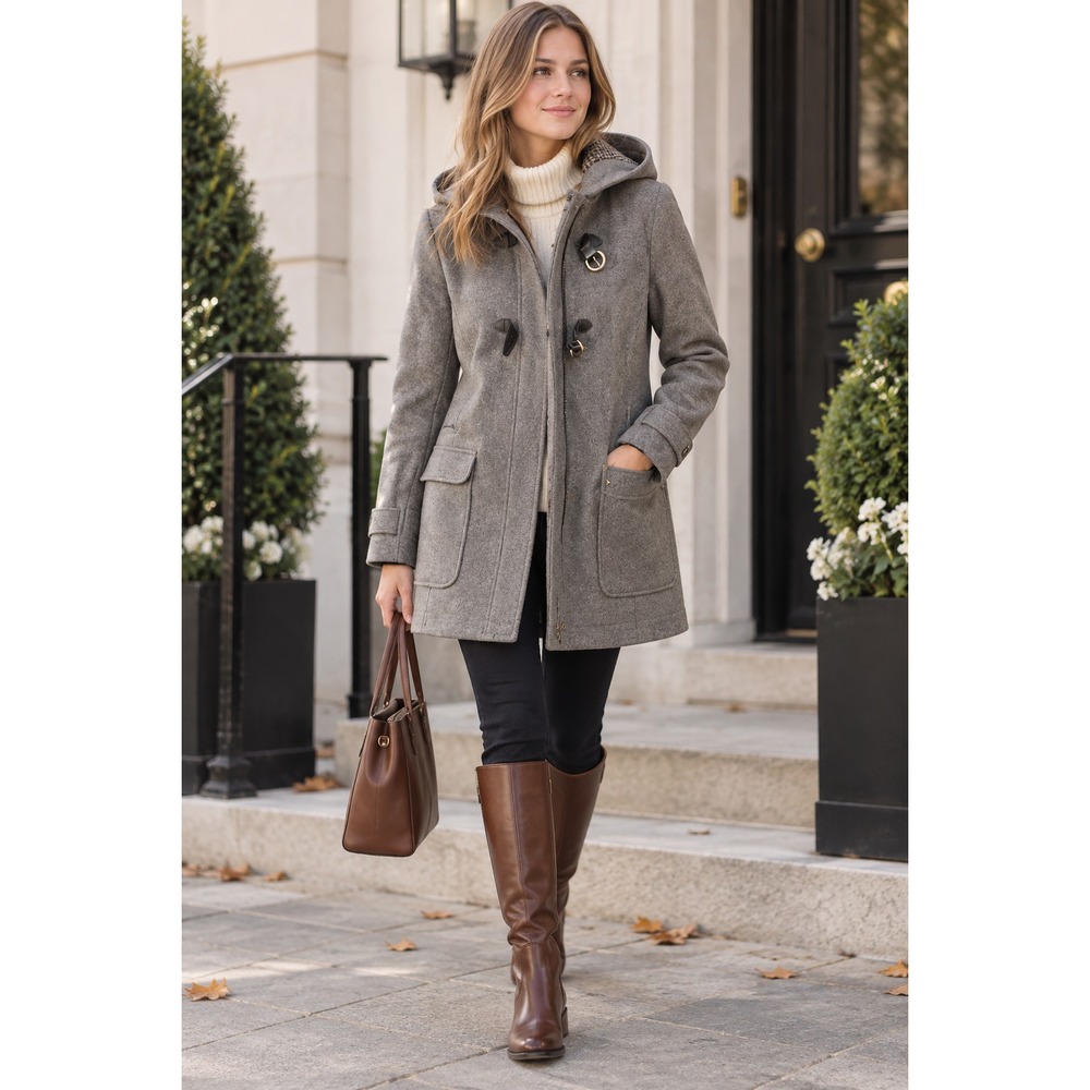 Massimo Dutti Zara Peacoat Jacket Women's Sz 2 Grey Hooded Winter Preppy